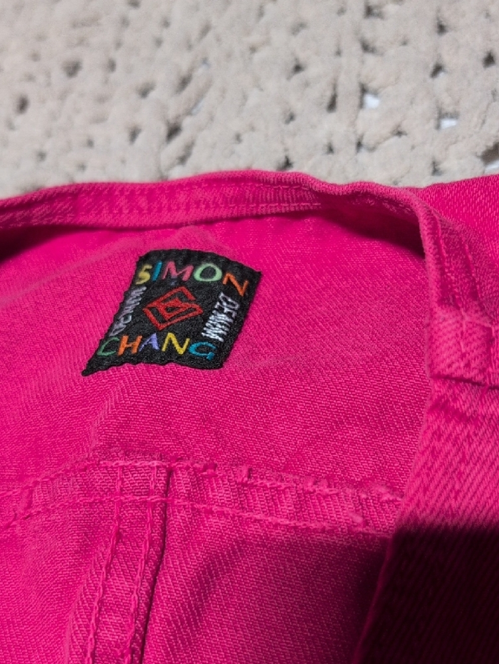 392- Simon Chang Bright Pink Denim Vest | Button‑Front Statement Layer - Picture 3 of 5